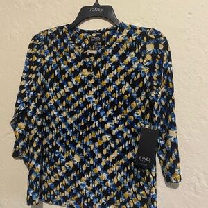 Jones New York Blue and Yellow Abstract Blouse